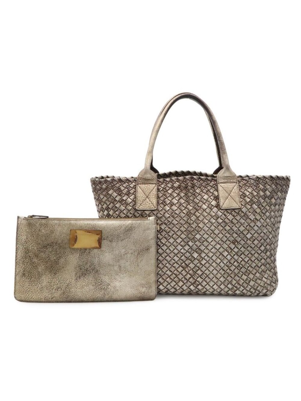 Bottega Veneta Ve Int Ciato Cabas PM Tote Metallic Leather Silver Gold